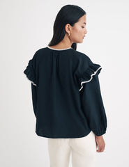 Black Contrast Trim Blouse