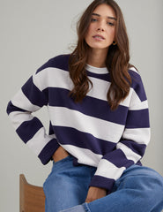 Navy and White Striped Boxy Sweatshirt