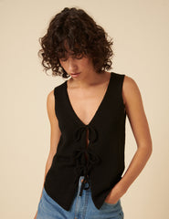 Black Tie Front Knitted Waistcoat