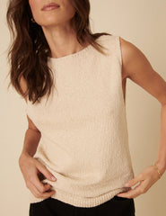 Cream Slash Neck Sleeveless Knitted Vest