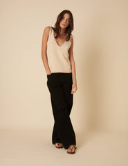 Cream Slash Neck Sleeveless Knitted Vest