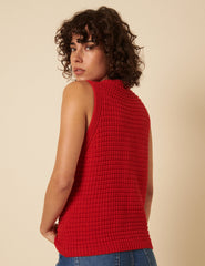 Red Textured Knitted Waistcoat