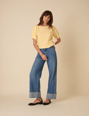 Butter Yellow Pointelle Knitted Top