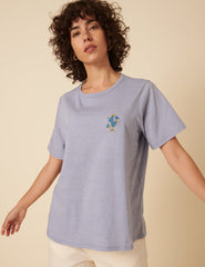 Blue Floral Embroidered T-Shirt