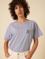 Blue Floral Embroidered T-Shirt