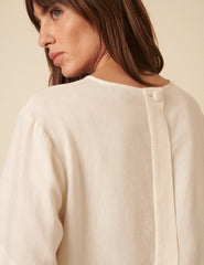 Cream Linen-blend Short-Sleeve Top