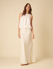 White Linen-blend Sleeveless Bubble Hem Top