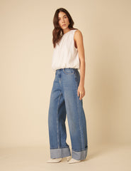 White Linen-blend Sleeveless Bubble Hem Top