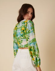 Green Lemon Print Crop Top