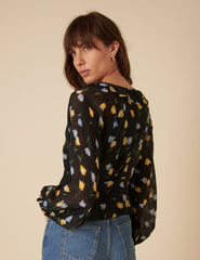 Black Floral Printed Blouse