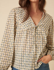 Cream Floral Check Birdie Blouse