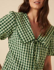 Green Gingham Short Sleeve Birdie Blouse