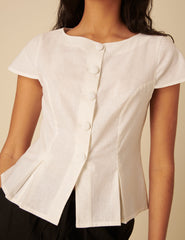 White Tailored Pleated Blouse