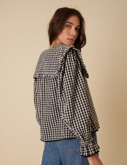 Black Gingham Frill Collar Blouse
