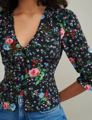 Black Ditsy Floral Blouse