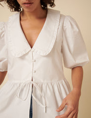 White Puff Sleeve Tie Front Blouse