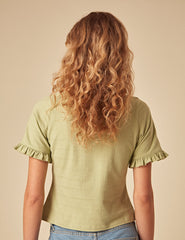 Green Tie Front Jersey Top