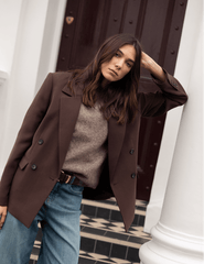 Brown Alpaca Wool Blend Short Sleeve Knitted Top