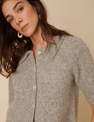 Grey Alpaca Wool Blend Short Sleeve Knitted Cardigan