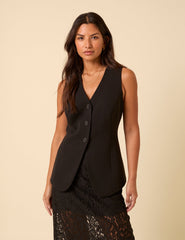 Black Longline Waistcoat