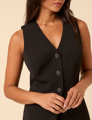 Black Longline Waistcoat