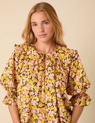 Yellow Floral Short Sleeve Blouse