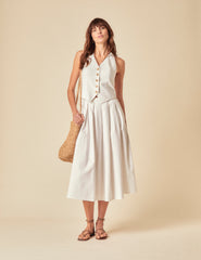 White Linen-blend Halter Neck Waistcoat