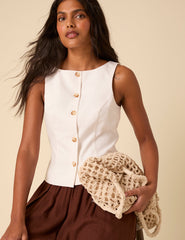 White Linen-blend Tailored Waistcoat