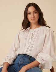 White Floral Embroidered Broderie Anglaise Blouse