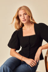 Black Puff Sleeve Top