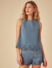 Blue Denim Broderie Swing Top