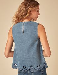 Blue Denim Broderie Swing Top