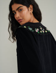 Black Cord Embroidered Birdie Blouse
