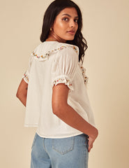 Elizabeth Scarlett White Floral Embroidered Whitney Top