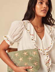 Elizabeth Scarlett White Floral Embroidered Whitney Top