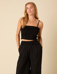 Black Shirred Bandeau Top