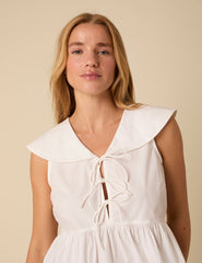 White Tie Front Collared Blouse