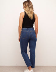 Mid Rise Cropped Straight Jean Ripped Indigo