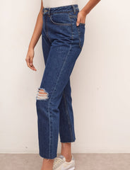 Mid Rise Cropped Straight Jean Ripped Indigo
