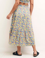 Retro Floral Willow Midi Skirt