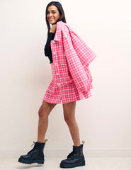 Pink Dogtooth Check Pearl Mini Skirt