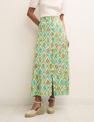 Green Floral Trellis Midi Skirt