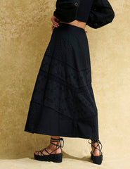 Black Broderie Olympia Midi Skirt