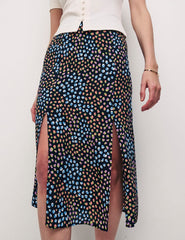 Black Speckle Print Sara Midi Skirt
