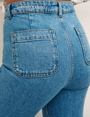 Blue Denim Patch Pocket Skinny Flare