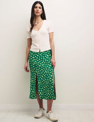 Green Sicilian Lemon Print Sara Midi Skirt