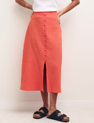 Pink & Orange Gingham Midi Skirt
