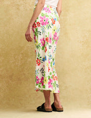 White Multi Floral Mila Midi Slip Skirt