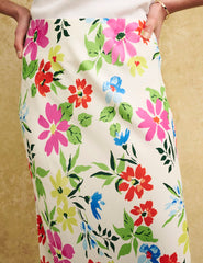 White Multi Floral Mila Midi Slip Skirt