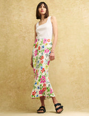 White Multi Floral Mila Midi Slip Skirt